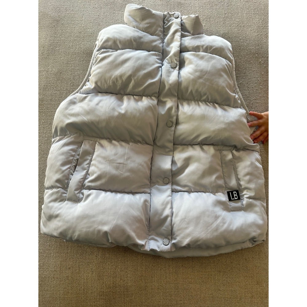 Little Bipsy Puffer Vest Kids 9-10 Grey Sherpa Lined Quilted Sleeveless Jacket
